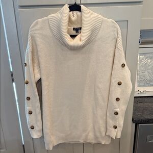 CHARLIE B Cream Cowl Neck Sweater with Button-Sleeve Detail